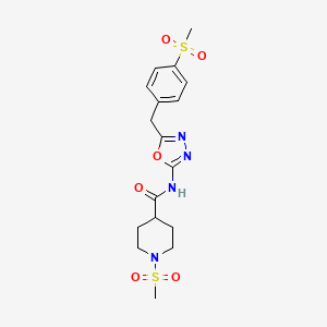 molecular formula C17H22N4O6S2 B2951765 1-(methylsulfonyl)-N-(5-(4-(methylsulfonyl)benzyl)-1,3,4-oxadiazol-2-yl)piperidine-4-carboxamide CAS No. 1171382-77-6