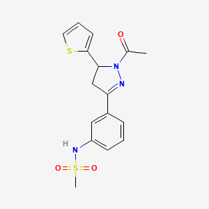 molecular formula C16H17N3O3S2 B2951787 N-(3-(1-acetyl-5-(thiophen-2-yl)-4,5-dihydro-1H-pyrazol-3-yl)phenyl)methanesulfonamide CAS No. 838811-19-1
