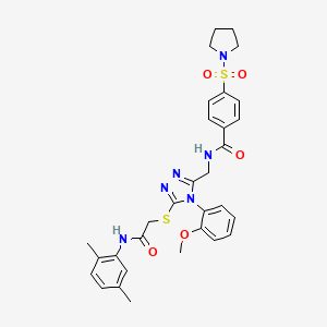 molecular formula C31H34N6O5S2 B2951791 N-((5-((2-((2,5-dimethylphenyl)amino)-2-oxoethyl)thio)-4-(2-methoxyphenyl)-4H-1,2,4-triazol-3-yl)methyl)-4-(pyrrolidin-1-ylsulfonyl)benzamide CAS No. 394213-93-5