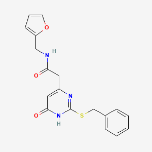 molecular formula C18H17N3O3S B2951802 2-(2-(benzylthio)-6-oxo-1,6-dihydropyrimidin-4-yl)-N-(furan-2-ylmethyl)acetamide CAS No. 1105234-66-9