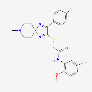 molecular formula C23H24ClFN4O2S B2951811 N-(5-CHLORO-2-METHOXYPHENYL)-2-{[3-(4-FLUOROPHENYL)-8-METHYL-1,4,8-TRIAZASPIRO[4.5]DECA-1,3-DIEN-2-YL]SULFANYL}ACETAMIDE CAS No. 1190008-18-4