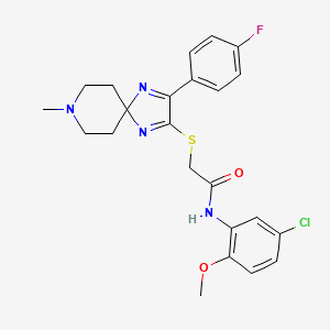 molecular formula C23H24ClFN4O2S B2951811 N-(5-chloro-2-methoxyphenyl)-2-((3-(4-fluorophenyl)-8-methyl-1,4,8-triazaspiro[4.5]deca-1,3-dien-2-yl)thio)acetamide CAS No. 1190008-18-4