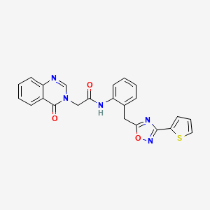 molecular formula C23H17N5O3S B2951816 2-(4-oxoquinazolin-3(4H)-yl)-N-(2-((3-(thiophen-2-yl)-1,2,4-oxadiazol-5-yl)methyl)phenyl)acetamide CAS No. 1705825-48-4