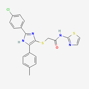 molecular formula C21H17ClN4OS2 B2951833 2-{[2-(4-CHLOROPHENYL)-5-(4-METHYLPHENYL)-1H-IMIDAZOL-4-YL]SULFANYL}-N-(1,3-THIAZOL-2-YL)ACETAMIDE CAS No. 901258-80-8