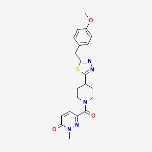 molecular formula C21H23N5O3S B2951846 6-(4-(5-(4-methoxybenzyl)-1,3,4-thiadiazol-2-yl)piperidine-1-carbonyl)-2-methylpyridazin-3(2H)-one CAS No. 1251611-95-6