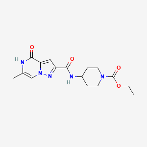 molecular formula C16H21N5O4 B2951847 Ethyl 4-{[(6-methyl-4-oxo-4,5-dihydropyrazolo[1,5-a]pyrazin-2-yl)carbonyl]amino}piperidine-1-carboxylate CAS No. 2108756-00-7