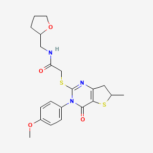 molecular formula C21H25N3O4S2 B2951870 2-((3-(4-methoxyphenyl)-6-methyl-4-oxo-3,4,6,7-tetrahydrothieno[3,2-d]pyrimidin-2-yl)thio)-N-((tetrahydrofuran-2-yl)methyl)acetamide CAS No. 862825-50-1