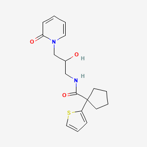 molecular formula C18H22N2O3S B2951872 N-(2-hydroxy-3-(2-oxopyridin-1(2H)-yl)propyl)-1-(thiophen-2-yl)cyclopentanecarboxamide CAS No. 1798513-63-9