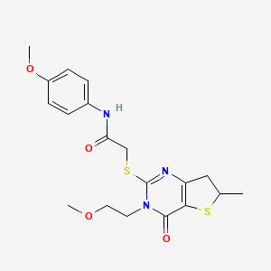 molecular formula C19H23N3O4S2 B2951882 2-[[3-(2-methoxyethyl)-6-methyl-4-oxo-6,7-dihydrothieno[3,2-d]pyrimidin-2-yl]sulfanyl]-N-(4-methoxyphenyl)acetamide CAS No. 851410-01-0