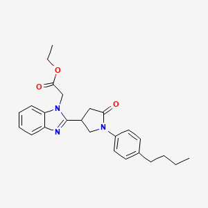 molecular formula C25H29N3O3 B2951903 ethyl 2-{2-[1-(4-butylphenyl)-5-oxopyrrolidin-3-yl]-1H-1,3-benzodiazol-1-yl}acetate CAS No. 915188-24-8