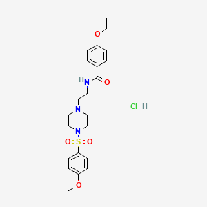 molecular formula C22H30ClN3O5S B2951939 4-ethoxy-N-(2-(4-((4-methoxyphenyl)sulfonyl)piperazin-1-yl)ethyl)benzamide hydrochloride CAS No. 1189932-70-4