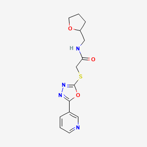 molecular formula C14H16N4O3S B2951946 2-[(5-pyridin-3-yl-1,3,4-oxadiazol-2-yl)thio]-N-(tetrahydrofuran-2-ylmethyl)acetamide CAS No. 899967-74-9