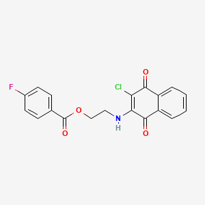 molecular formula C19H13ClFNO4 B2951975 2-((3-Chloro-1,4-dioxo-1,4-dihydronaphthalen-2-yl)amino)ethyl 4-fluorobenzoate CAS No. 867136-14-9