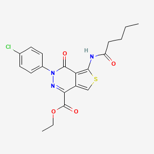 molecular formula C20H20ClN3O4S B2951983 Ethyl 3-(4-chlorophenyl)-4-oxo-5-(pentanoylamino)thieno[3,4-d]pyridazine-1-carboxylate CAS No. 851950-02-2
