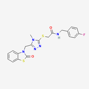 molecular formula C20H18FN5O2S2 B2952023 N-[(4-fluorophenyl)methyl]-2-({4-methyl-5-[(2-oxo-2,3-dihydro-1,3-benzothiazol-3-yl)methyl]-4H-1,2,4-triazol-3-yl}sulfanyl)acetamide CAS No. 847400-61-7