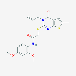molecular formula C20H21N3O4S2 B295204 2-[(3-allyl-6-methyl-4-oxo-3,4-dihydrothieno[2,3-d]pyrimidin-2-yl)thio]-N-(2,4-dimethoxyphenyl)acetamide 