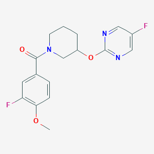 molecular formula C17H17F2N3O3 B2952077 5-fluoro-2-{[1-(3-fluoro-4-methoxybenzoyl)piperidin-3-yl]oxy}pyrimidine CAS No. 2034528-46-4