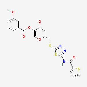 molecular formula C21H15N3O6S3 B2952090 4-oxo-6-(((5-(thiophene-2-carboxamido)-1,3,4-thiadiazol-2-yl)thio)methyl)-4H-pyran-3-yl 3-methoxybenzoate CAS No. 877642-59-6