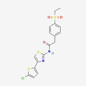 molecular formula C17H15ClN2O3S3 B2952130 N-(4-(5-chlorothiophen-2-yl)thiazol-2-yl)-2-(4-(ethylsulfonyl)phenyl)acetamide CAS No. 941972-09-4
