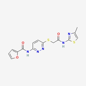 molecular formula C15H13N5O3S2 B2952133 N-(6-((2-((4-methylthiazol-2-yl)amino)-2-oxoethyl)thio)pyridazin-3-yl)furan-2-carboxamide CAS No. 1021136-22-0