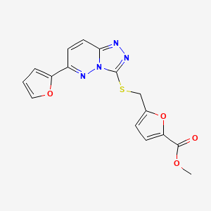 molecular formula C16H12N4O4S B2952154 Methyl 5-(((6-(furan-2-yl)-[1,2,4]triazolo[4,3-b]pyridazin-3-yl)thio)methyl)furan-2-carboxylate CAS No. 1209051-90-0