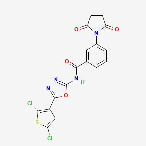 molecular formula C17H10Cl2N4O4S B2952180 N-[5-(2,5-dichlorothiophen-3-yl)-1,3,4-oxadiazol-2-yl]-3-(2,5-dioxopyrrolidin-1-yl)benzamide CAS No. 1170140-24-5