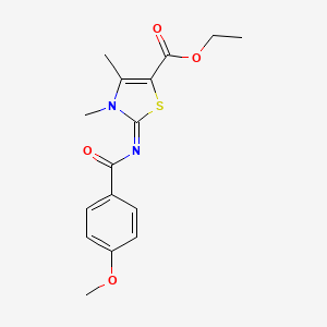 molecular formula C16H18N2O4S B2952182 (Z)-ethyl 2-((4-methoxybenzoyl)imino)-3,4-dimethyl-2,3-dihydrothiazole-5-carboxylate CAS No. 476628-11-2