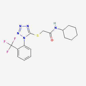 molecular formula C16H18F3N5OS B2952184 N-cyclohexyl-2-({1-[2-(trifluoromethyl)phenyl]-1H-1,2,3,4-tetrazol-5-yl}sulfanyl)acetamide CAS No. 874467-97-7