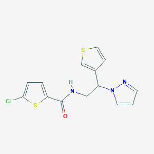 molecular formula C14H12ClN3OS2 B2952212 N-(2-(1H-pyrazol-1-yl)-2-(thiophen-3-yl)ethyl)-5-chlorothiophene-2-carboxamide CAS No. 2034340-04-8