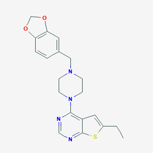 molecular formula C20H22N4O2S B295222 4-[4-(1,3-benzodioxol-5-ylmethyl)-1-piperazinyl]-6-ethylthieno[2,3-d]pyrimidine 