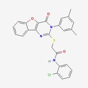 molecular formula C26H20ClN3O3S B2952227 N-(2-chlorophenyl)-2-{[5-(3,5-dimethylphenyl)-6-oxo-8-oxa-3,5-diazatricyclo[7.4.0.0^{2,7}]trideca-1(9),2(7),3,10,12-pentaen-4-yl]sulfanyl}acetamide CAS No. 872208-33-8