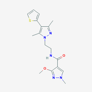 molecular formula C17H21N5O2S B2952247 N-(2-(3,5-dimethyl-4-(thiophen-2-yl)-1H-pyrazol-1-yl)ethyl)-3-methoxy-1-methyl-1H-pyrazole-4-carboxamide CAS No. 2034355-73-0