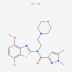 molecular formula C20H25Cl2N5O3S B2952271 N-(7-chloro-4-methoxy-1,3-benzothiazol-2-yl)-1,5-dimethyl-N-[2-(morpholin-4-yl)ethyl]-1H-pyrazole-3-carboxamide hydrochloride CAS No. 1185134-78-4