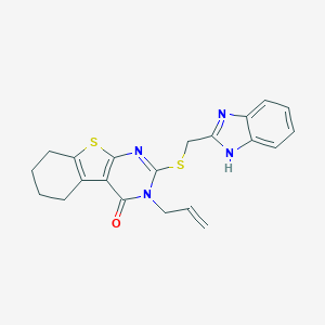 molecular formula C21H20N4OS2 B295230 3-allyl-2-[(1H-benzimidazol-2-ylmethyl)sulfanyl]-5,6,7,8-tetrahydro[1]benzothieno[2,3-d]pyrimidin-4(3H)-one 