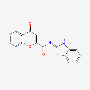 molecular formula C18H12N2O3S B2952315 N-[(2Z)-3-methyl-2,3-dihydro-1,3-benzothiazol-2-ylidene]-4-oxo-4H-chromene-2-carboxamide CAS No. 477546-06-8