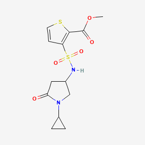 molecular formula C13H16N2O5S2 B2952320 methyl 3-[(1-cyclopropyl-5-oxopyrrolidin-3-yl)sulfamoyl]thiophene-2-carboxylate CAS No. 1396879-00-7