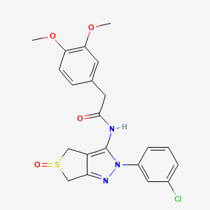 molecular formula C21H20ClN3O4S B2952359 N-[2-(3-chlorophenyl)-5-oxo-2H,4H,6H-5lambda4-thieno[3,4-c]pyrazol-3-yl]-2-(3,4-dimethoxyphenyl)acetamide CAS No. 958701-91-2