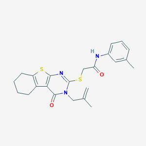 molecular formula C23H25N3O2S2 B295237 N-(3-METHYLPHENYL)-2-{[3-(2-METHYL-2-PROPEN-1-YL)-4-OXO-3,4,5,6,7,8-HEXAHYDRO[1]BENZOTHIENO[2,3-D]PYRIMIDIN-2-YL]SULFANYL}ACETAMIDE 