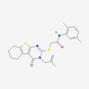molecular formula C24H27N3O2S2 B295238 N-(2,5-DIMETHYLPHENYL)-2-{[3-(2-METHYL-2-PROPEN-1-YL)-4-OXO-3,4,5,6,7,8-HEXAHYDRO[1]BENZOTHIENO[2,3-D]PYRIMIDIN-2-YL]SULFANYL}ACETAMIDE 