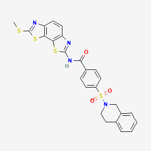 molecular formula C25H20N4O3S4 B2952516 N-[11-(methylsulfanyl)-3,12-dithia-5,10-diazatricyclo[7.3.0.0^{2,6}]dodeca-1(9),2(6),4,7,10-pentaen-4-yl]-4-(1,2,3,4-tetrahydroisoquinoline-2-sulfonyl)benzamide CAS No. 361173-22-0