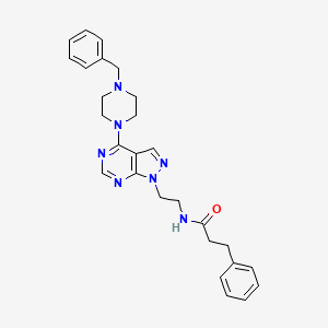 molecular formula C27H31N7O B2952536 N-(2-(4-(4-benzylpiperazin-1-yl)-1H-pyrazolo[3,4-d]pyrimidin-1-yl)ethyl)-3-phenylpropanamide CAS No. 1021025-64-8