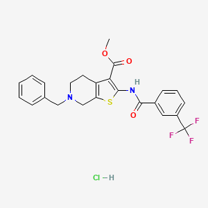 molecular formula C24H22ClF3N2O3S B2952581 methyl 6-benzyl-2-[3-(trifluoromethyl)benzamido]-4H,5H,6H,7H-thieno[2,3-c]pyridine-3-carboxylate hydrochloride CAS No. 1216385-54-4