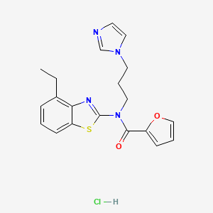 molecular formula C20H21ClN4O2S B2952590 N-(3-(1H-imidazol-1-yl)propyl)-N-(4-ethylbenzo[d]thiazol-2-yl)furan-2-carboxamide hydrochloride CAS No. 1216702-99-6