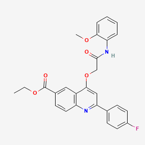 molecular formula C27H23FN2O5 B2952606 ethyl 2-(4-fluorophenyl)-4-{[(2-methoxyphenyl)carbamoyl]methoxy}quinoline-6-carboxylate CAS No. 1114650-85-9