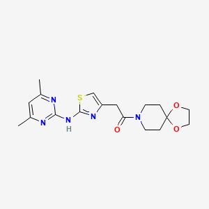 molecular formula C18H23N5O3S B2952721 2-(2-((4,6-Dimethylpyrimidin-2-yl)amino)thiazol-4-yl)-1-(1,4-dioxa-8-azaspiro[4.5]decan-8-yl)ethanone CAS No. 1226436-45-8