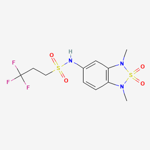 molecular formula C11H14F3N3O4S2 B2952790 N-(1,3-dimethyl-2,2-dioxido-1,3-dihydrobenzo[c][1,2,5]thiadiazol-5-yl)-3,3,3-trifluoropropane-1-sulfonamide CAS No. 2034403-34-2
