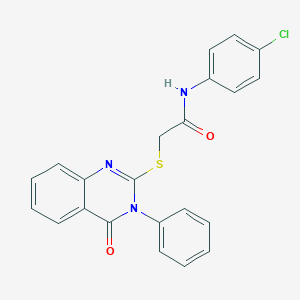 molecular formula C22H16ClN3O2S B295282 N-(4-chlorophenyl)-2-[(4-oxo-3-phenyl-3,4-dihydroquinazolin-2-yl)sulfanyl]acetamide 