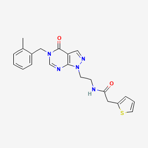 molecular formula C21H21N5O2S B2952865 N-(2-(5-(2-methylbenzyl)-4-oxo-4,5-dihydro-1H-pyrazolo[3,4-d]pyrimidin-1-yl)ethyl)-2-(thiophen-2-yl)acetamide CAS No. 922087-21-6