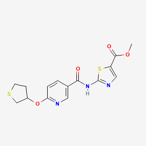 molecular formula C15H15N3O4S2 B2952872 Methyl 2-(6-((tetrahydrothiophen-3-yl)oxy)nicotinamido)thiazole-5-carboxylate CAS No. 2034495-88-8