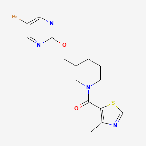 molecular formula C15H17BrN4O2S B2952909 5-Bromo-2-{[1-(4-methyl-1,3-thiazole-5-carbonyl)piperidin-3-yl]methoxy}pyrimidine CAS No. 2379953-65-6